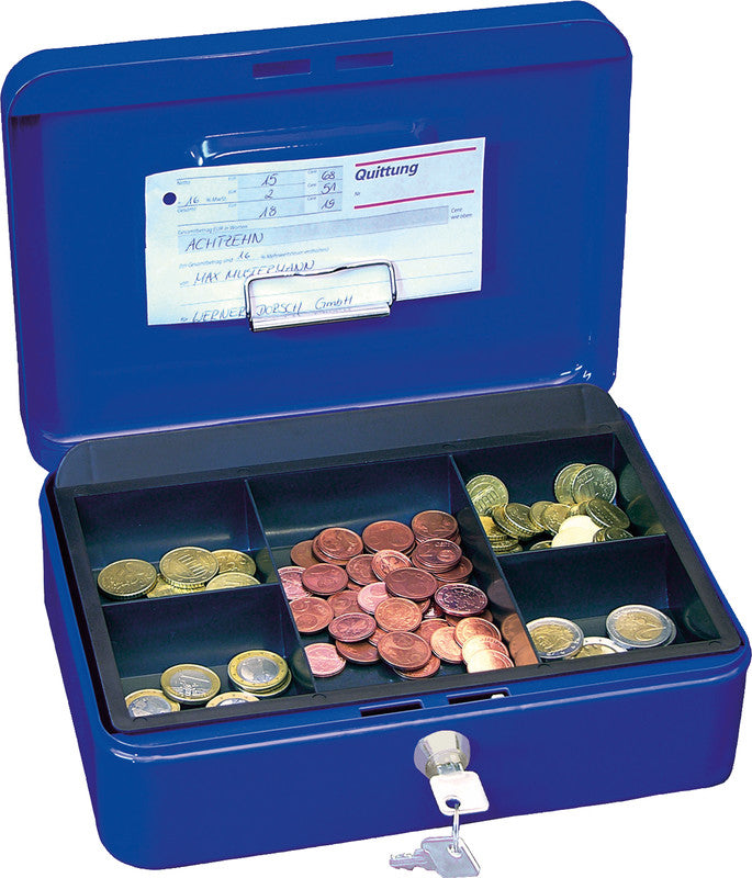 Wedo Geldkassette – mit Schlüssel – 25 × 18 × 9 cm – Blau – Stahl