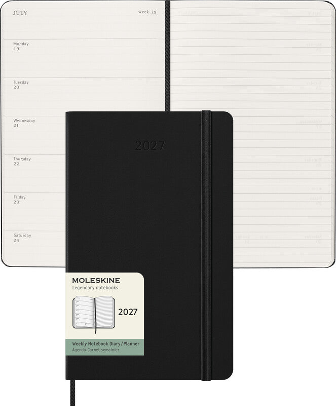 Moleskine Wochenagenda – 1 Woche/1 Seite, gebunden, 13 × 21 cm, Jan–Dez, 2027, schwarz, FSC