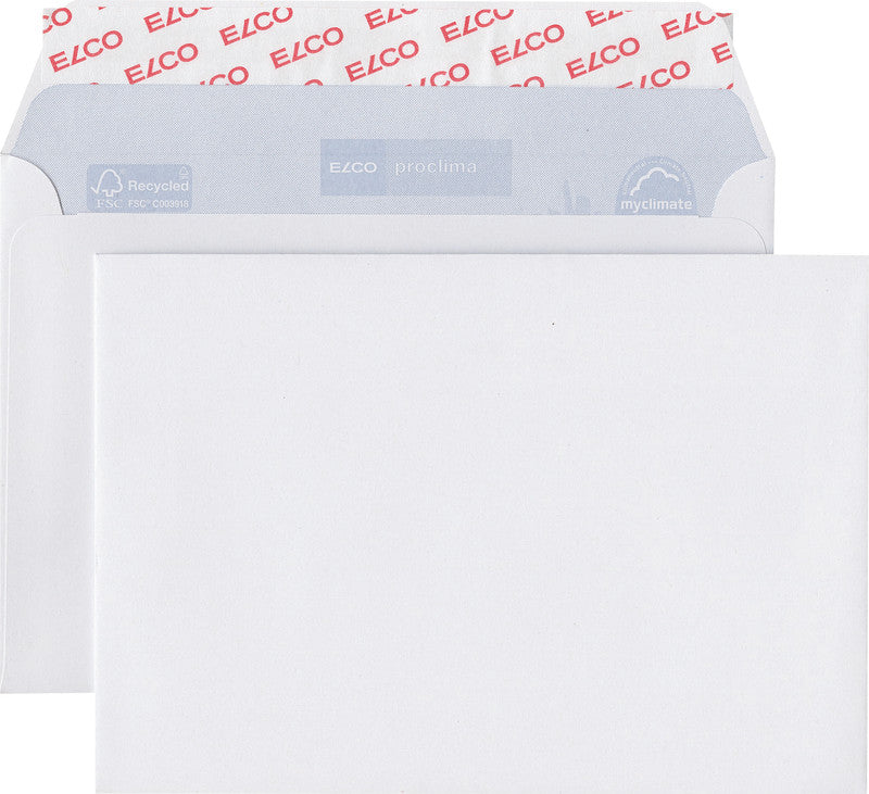 Elco Couvert C6, ohne Fenster, selbstklebend, weiss, 100 g/m², mit Innendruck – 50 Stk.