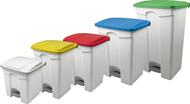 Helit Abfallcontainer the step – 30 l – mit Deckel – Kunststoff, weiss – B × H × T 410 × 440 × 400 mm