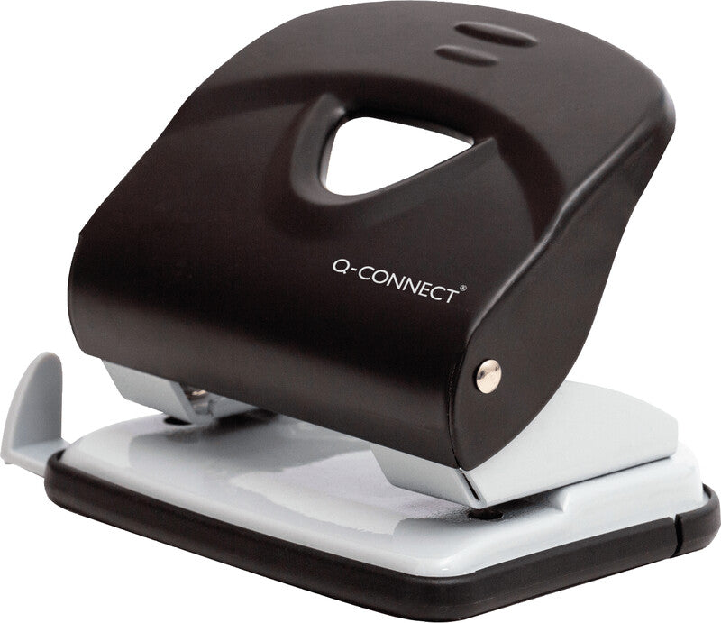 Q-CONNECT Bürolocher – 2-Loch, Lochabstand 80 mm, 30 Blatt, bis A4, Ø5,5 mm – Schwarz/Grau