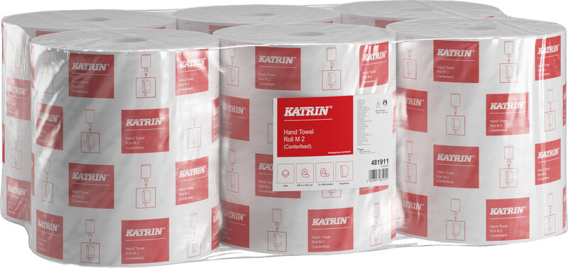 Katrin Handtuchrolle – 2-lagig, Recyclingfasermaterial, weiss, 205 mm × 150 m, für Katrin Inclusive Medium