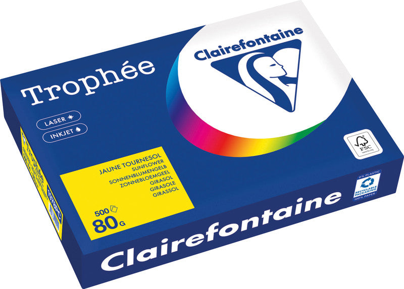 Clairefontaine Kopierpapier – A4, 80 g/m², Sonnenblumengelb – für Inkjet/Laser/Kopierer – FSC – 500 Blätter