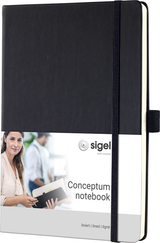Sigel Notizbuch, 225 × 315 mm, liniert, Fadenheftung, 194 Seiten, 80 g/m² – schwarz