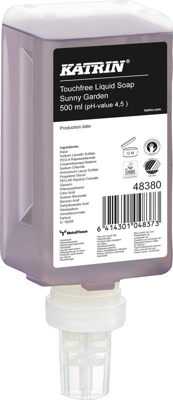 Katrin Nachfüllpack – Seifenkartusche, Flüssigseife, Sunny Garden, 500 ml, für KATRIN Touchfree Spender