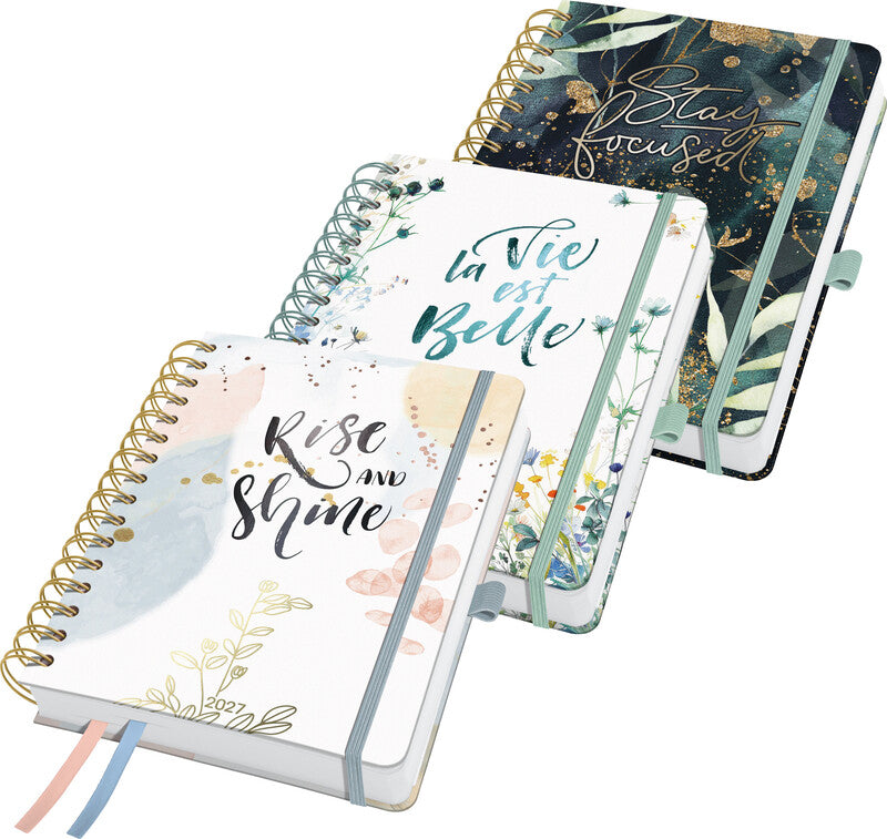 Sigel JOLIE Inspire Agenda – 1 Woche/2 Seiten, Spiralbindung, 16,8 × 21,5 cm, Jan–Dez 2027, mehrsprachig