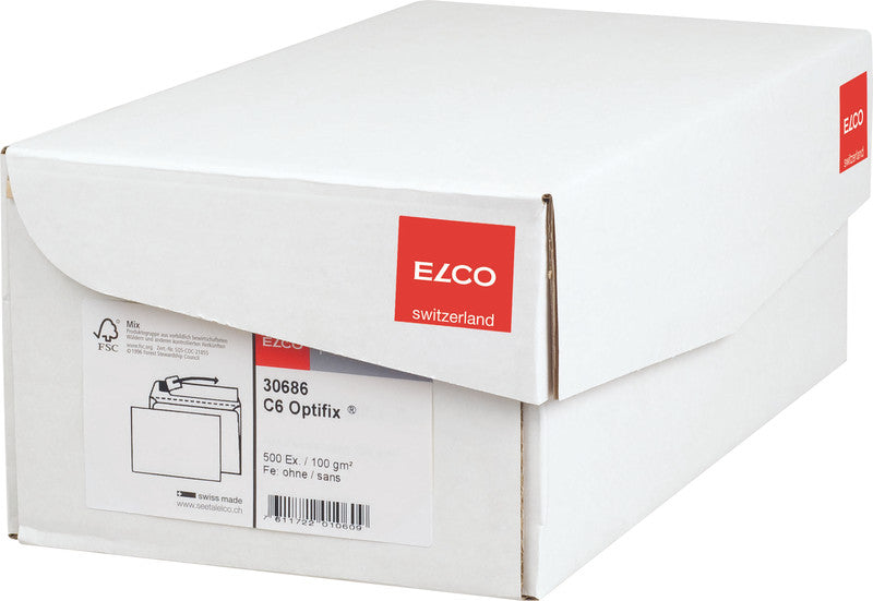 Elco Couvert C6, ohne Fenster, selbstklebend, hochweiss, 100 g/m², mit Innendruck – 500 Stk.