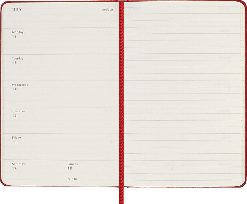 Moleskine Schüleragenda – 1 Woche pro Seite, gebunden, 9 × 14 cm, Aug–Jul, Englisch, Scharlachrot, FSC