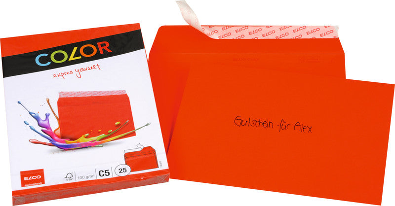 Elco Couvert C5, ohne Fenster, selbstklebend, intensivrot, 100 g/m² – 25 Stk.