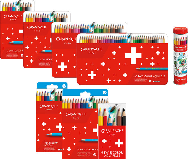 Caran d-Ache Caran d'Ache Swisscolor Aquarellfarbstifte-Set – 6 Farben, Mine Ø 2,8 mm, Kartonetui