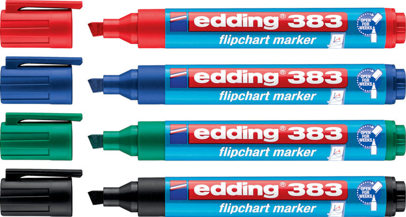 Edding Flipchart-Marker 383 – Keilspitze 1-5 mm – Sortiert – 4er-Set – Nachfüllbar
