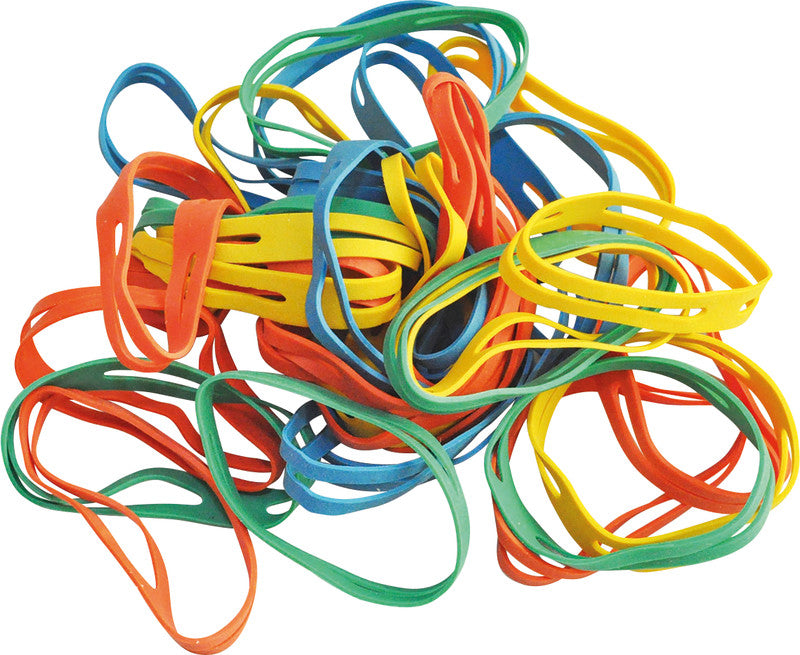 Q-connect Kreuzgummibänder – 10 × 75 mm, Ø 50 mm, farbig sortiert, Naturkautschuk, 100 g