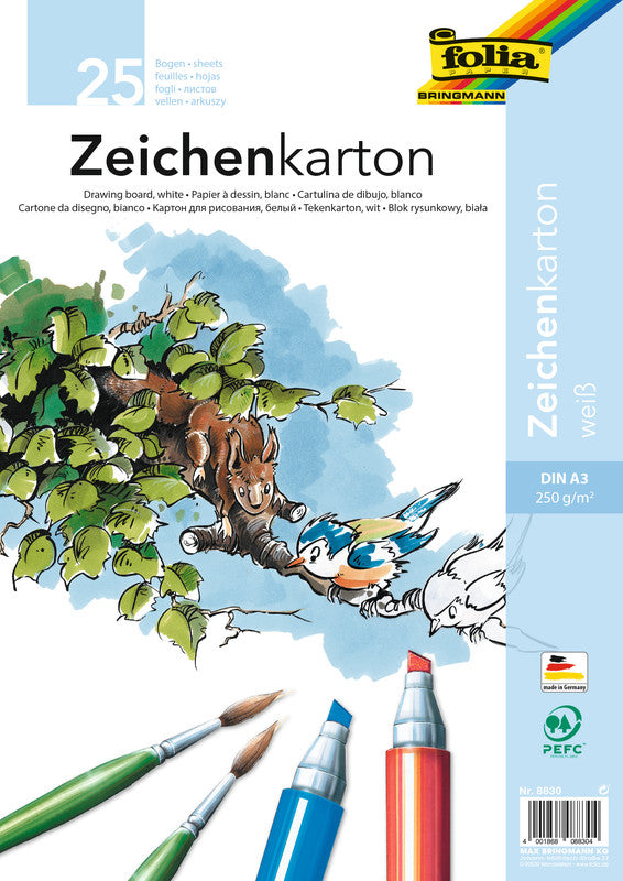 Folia Zeichenpapier A3, 200 g/m², 25 Blatt, Weiss, Strukturiert, Lose, PEFC, Recyclingfähig