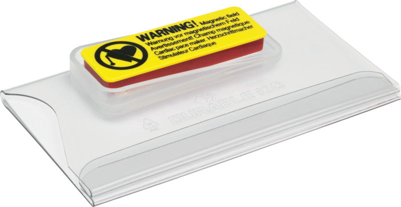 Durable Namensschild – 90 × 54 mm, Hartfolie, transparent, verdrehsicher, Doppelmagnet – 25 Stk