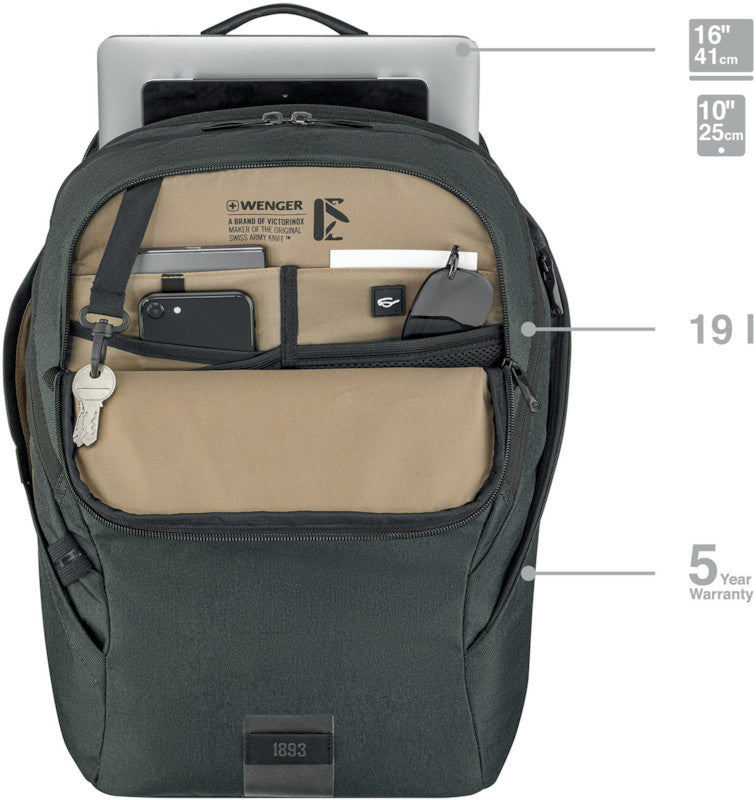 Wenger/SwissGear Wenger MX ECO Light – Notebook-Rucksack – für 16" Notebook, 19 l, rPET, Grau, Anti-Diebstahl-Verschluss