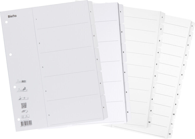 Biella SmartIndex Register – A4, 5-teilig, Karton, weiss, vorgedruckt, verstärkte Taben, Indexblatt