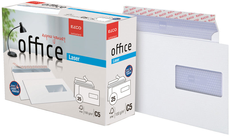 Elco Couvert C5, Fenster rechts, selbstklebend, hochweiss, 100 g/m², mit Innendruck – 100 Stk.
