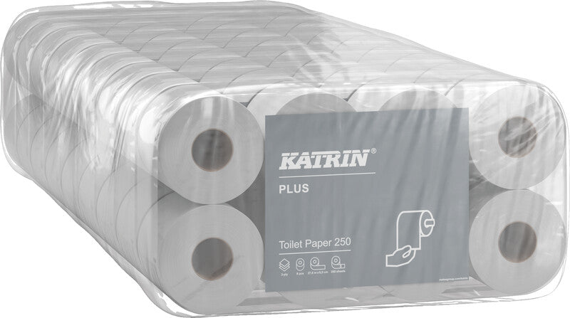 Katrin Plus Toilettenpapier – 3-lagig, weiss, 500 Blatt/Rolle, 95 × 110 mm – 8 Rollen