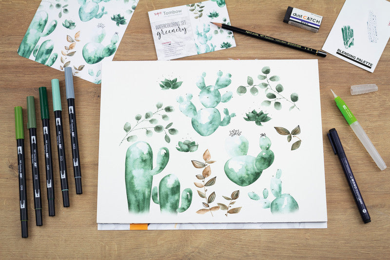 Tombow Starter Kit Handlettering – 4 ABT Dual Brush Pens, Fudenosuke, MONO graph, MONO edge, Notizbuch A5