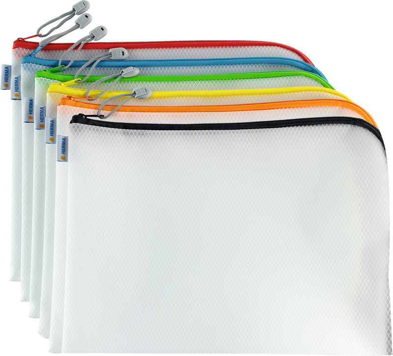 HERMA Reissverschlusstasche – 260 × 200 mm, Kunststoff, farbig sortiert – 1 Stück