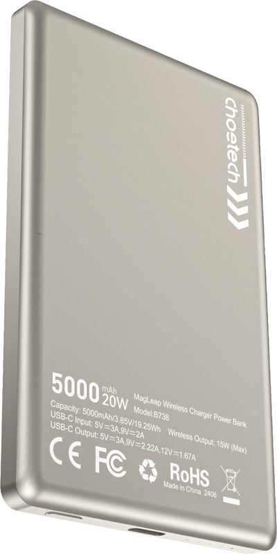 Choetech MagSafe Powerbank 5'000 mAh – 20 W PD, Wireless 15 W, 1× USB-C, Weiss