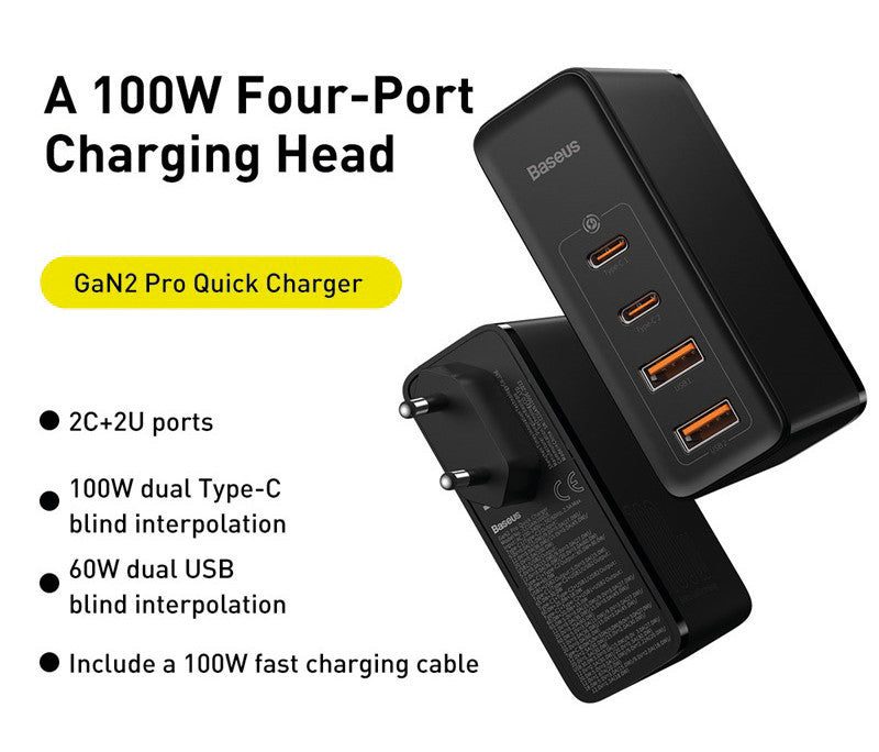 Baseus Ladegerät – 100 W, 2× USB-A + 2× USB-C