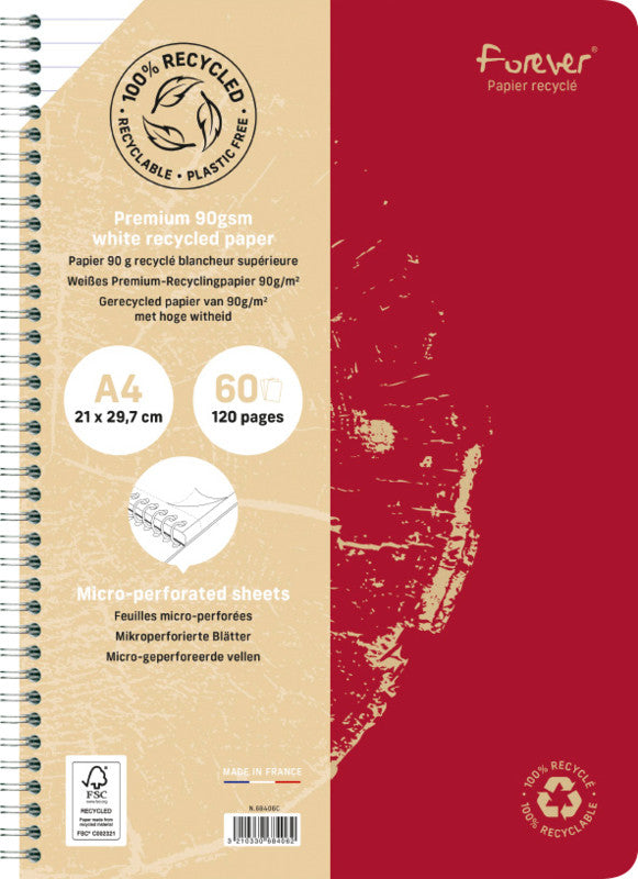 Clairefontaine Spiralheft A4, liniert, 60 Blatt, mikroperforiert, 90 g/m² – sortiert