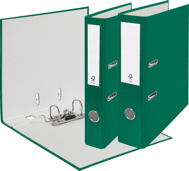 Esselte Ordner Swiss Edition Eco – A4 hoch – 2-Ring Hebelmechanik, Rücken 75 mm – grün, mit Niederhalter