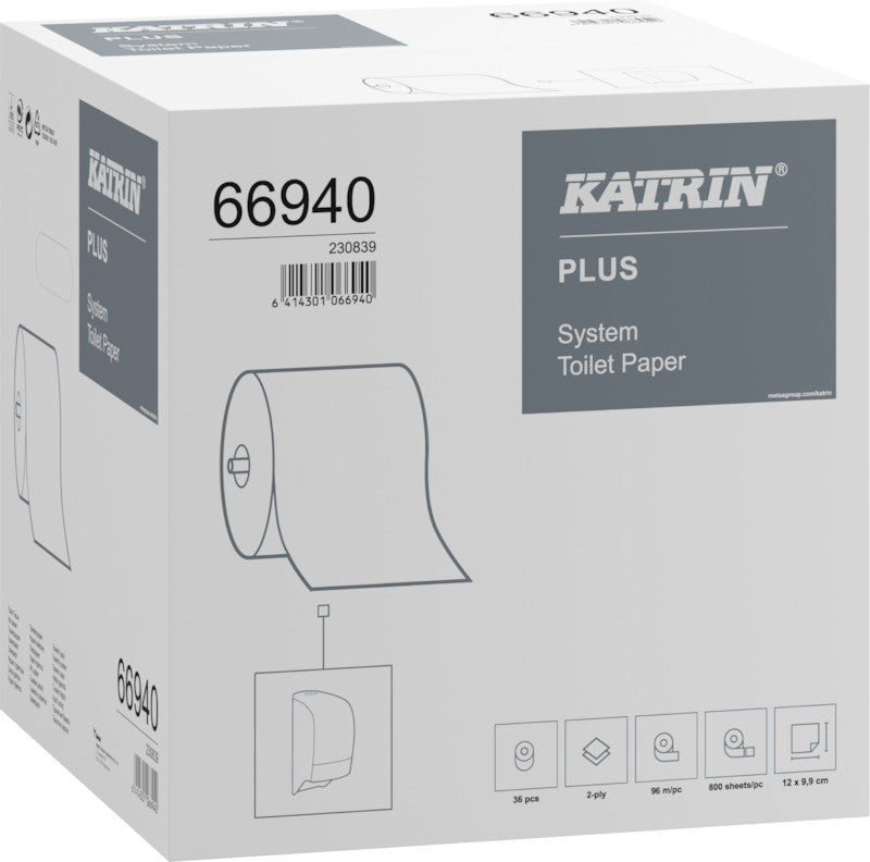 Katrin Plus Toilettenpapier – weiss, 800 Blatt/Rolle, 100 × 125 mm, für Katrin Inclusive System – 36 Rollen