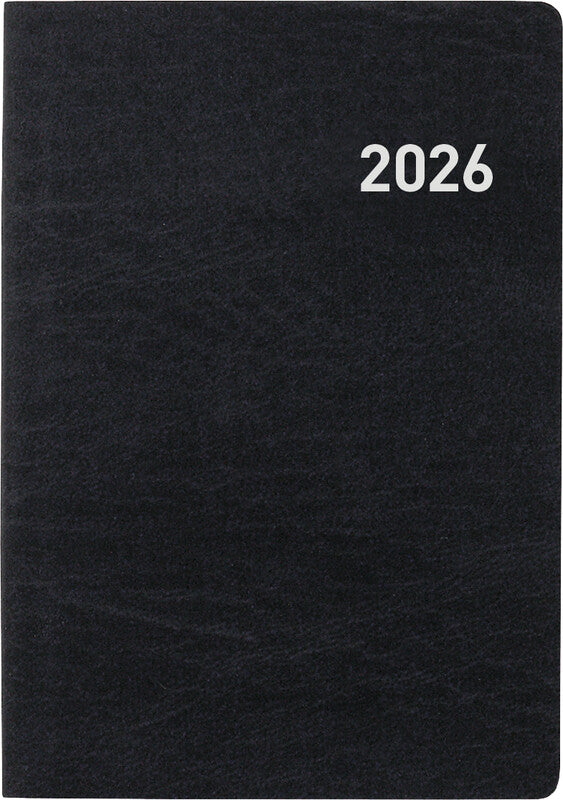 Biella Taschenagenda – 1 Woche/2 Seiten, gebunden, 7,6 × 11,0 cm, Jan–Dez, mehrsprachig, schwarz, FSC