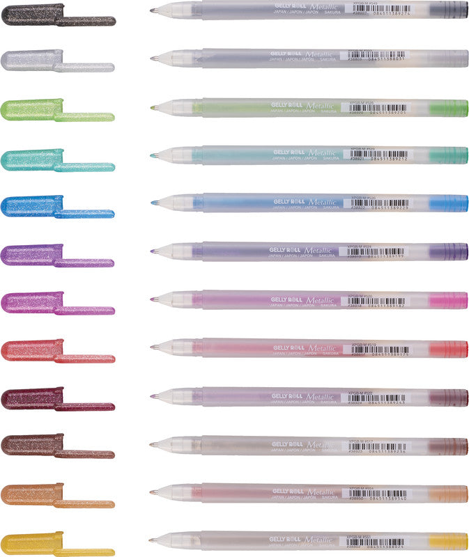 Sakura Gelly Metallic Gelschreiber 12er Set – 12 Farben, 0,5 mm, lichtbeständig, schnelltrocknend, Kappe