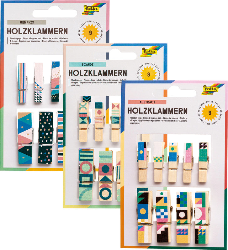 Folia Holzklammern – 9 Stück – sortiert