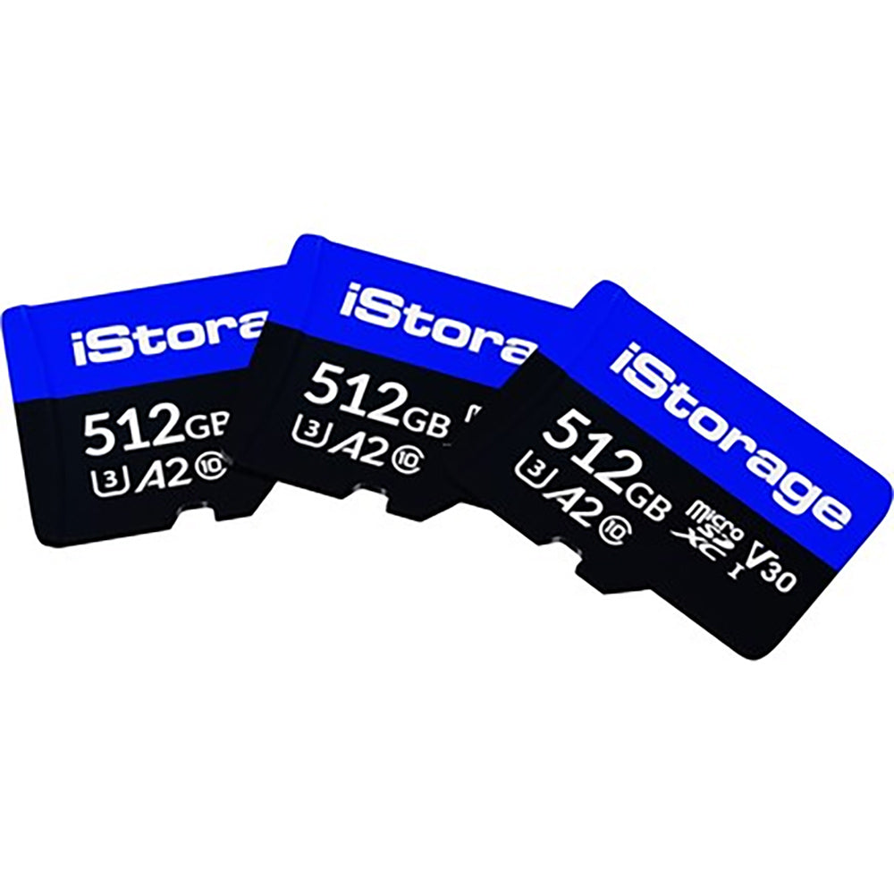 iStorage microSDXC 512 GB – UHS-III, Klasse 10, U3, V30, A2, 100/95 MB/s, 3er Pack