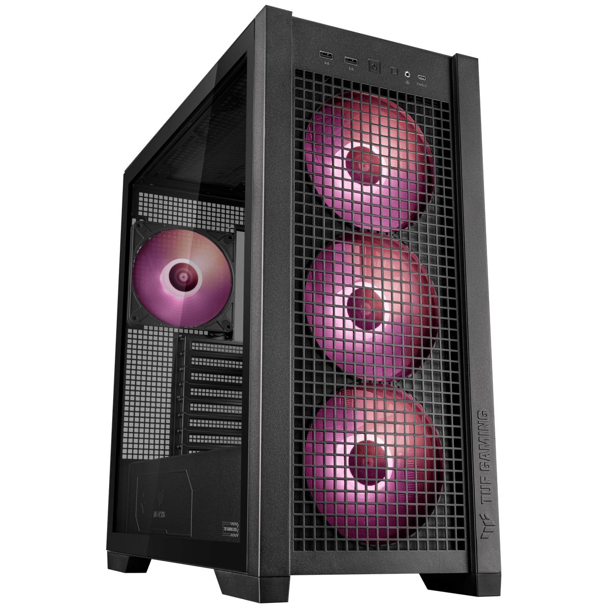 ASUS TUF GAM GT302 TG ARGB – PC-Gehäuse (Midi Tower) – Schwarz, 3×140 mm vorne, 1×140 mm hinten