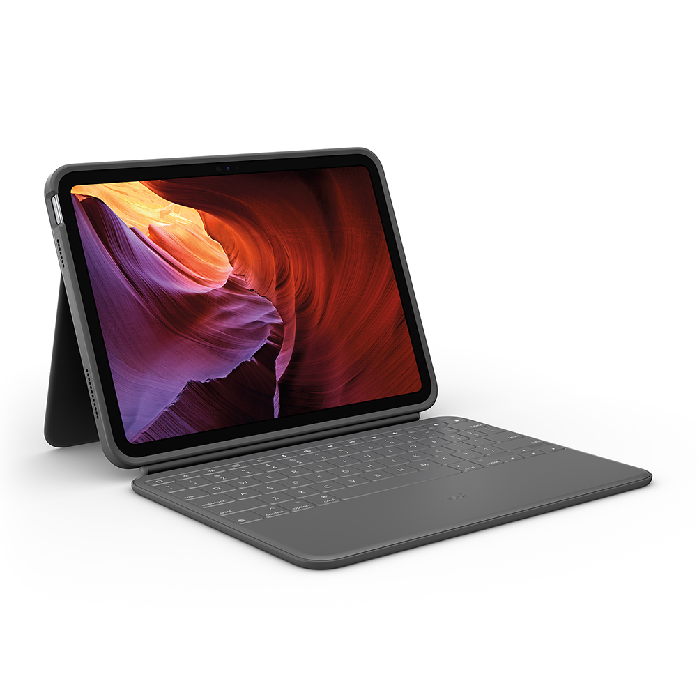 Logitech Rugged Folio (INTNL-973) – Tastatur, UK-Layout (EN), Grau – für iPad (10. Gen)