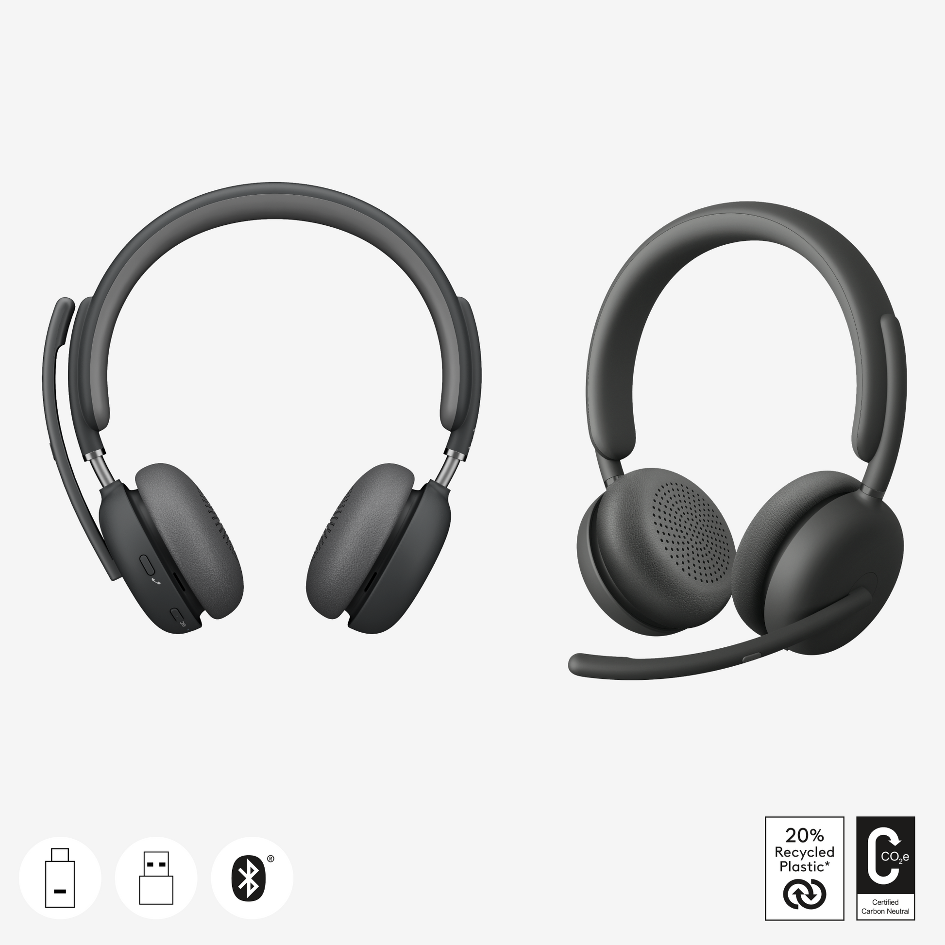 Logitech Zone Wireless 2 UC Office-Headset – On-Ear, Stereo, BT, UC-optimiert, Graphit