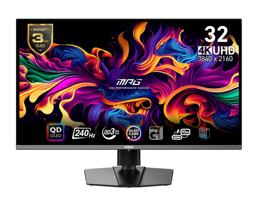 MSI MPG 321URXDE – Monitor, 31,5", 3840 × 2160 (UHD 4K), OLED, 240 Hz, 250 cd/m², Adaptive Sync, Schwarz