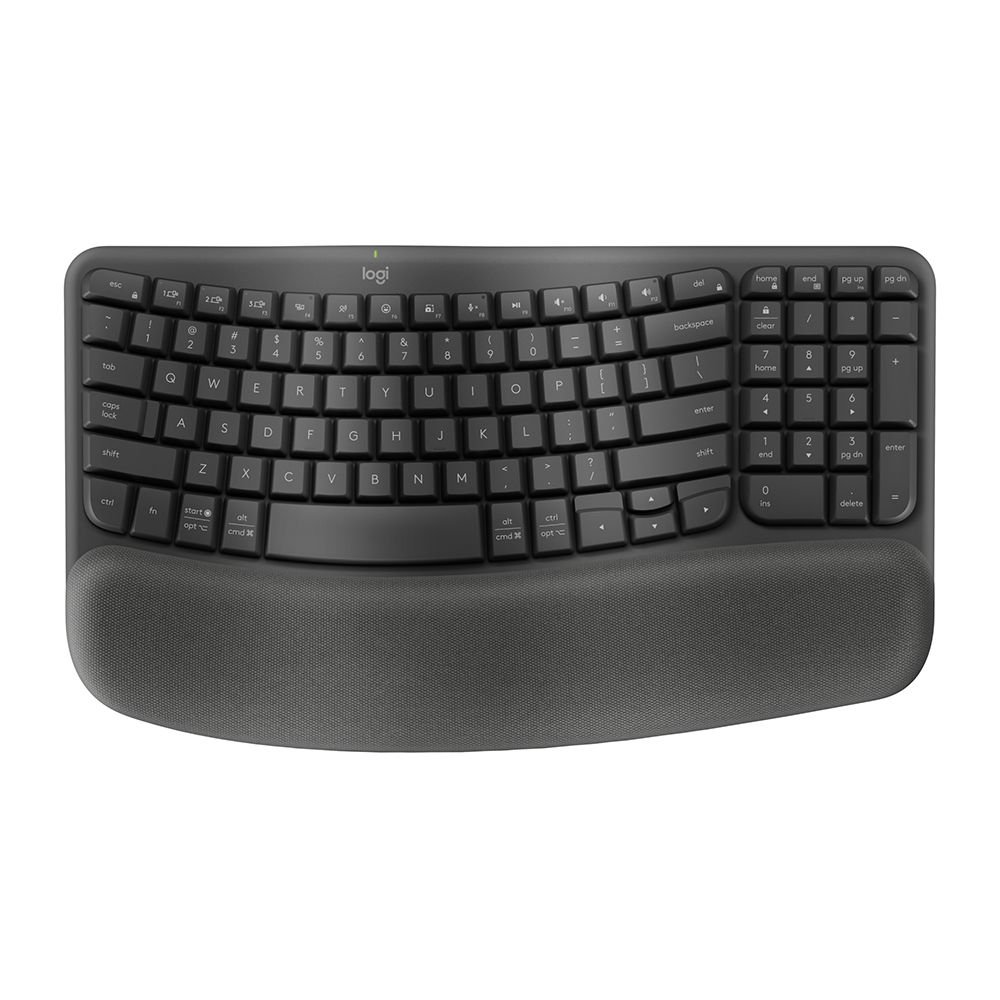 Logitech Wave Keys Ergonomisch – Tastatur, Kabellos (Bluetooth/2,4 GHz), US-Layout (EN), Ergonomisch, Grau